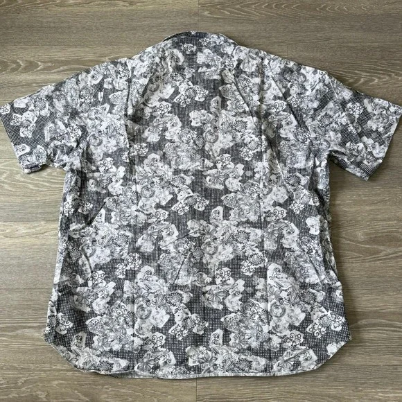 Saks Fifth Avenue Abstract‎ Floral Woven Button Up Shirt Black White 2XL - Picture 3 of 7